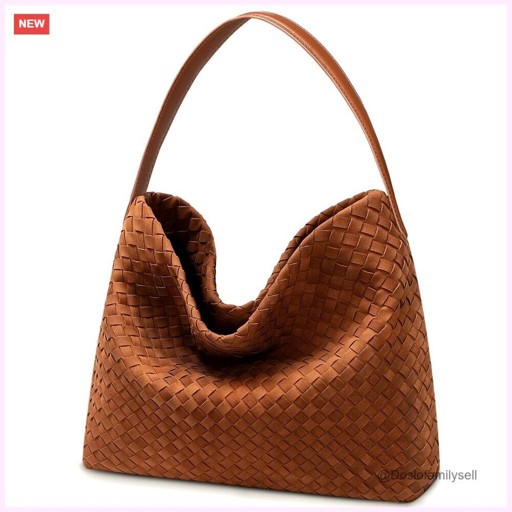 Woven Suede Hobo Bag Slouchy Shoulder Tote Elegant Handbag for Work Travel